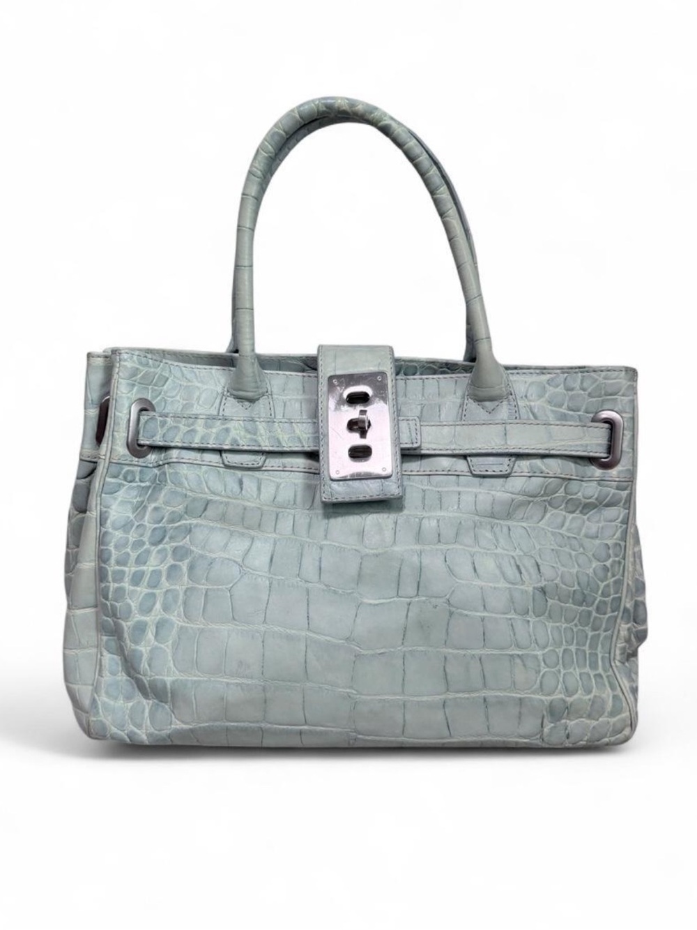 Donald J. Pliner Mint Embossed Croc Leather Satchel Tote